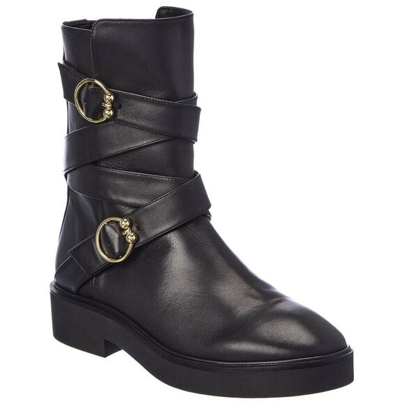 NWOB Stuart Weitzman Women's Luxering Belted Leather Bootie in Black Size 10 - Picture 1 of 15